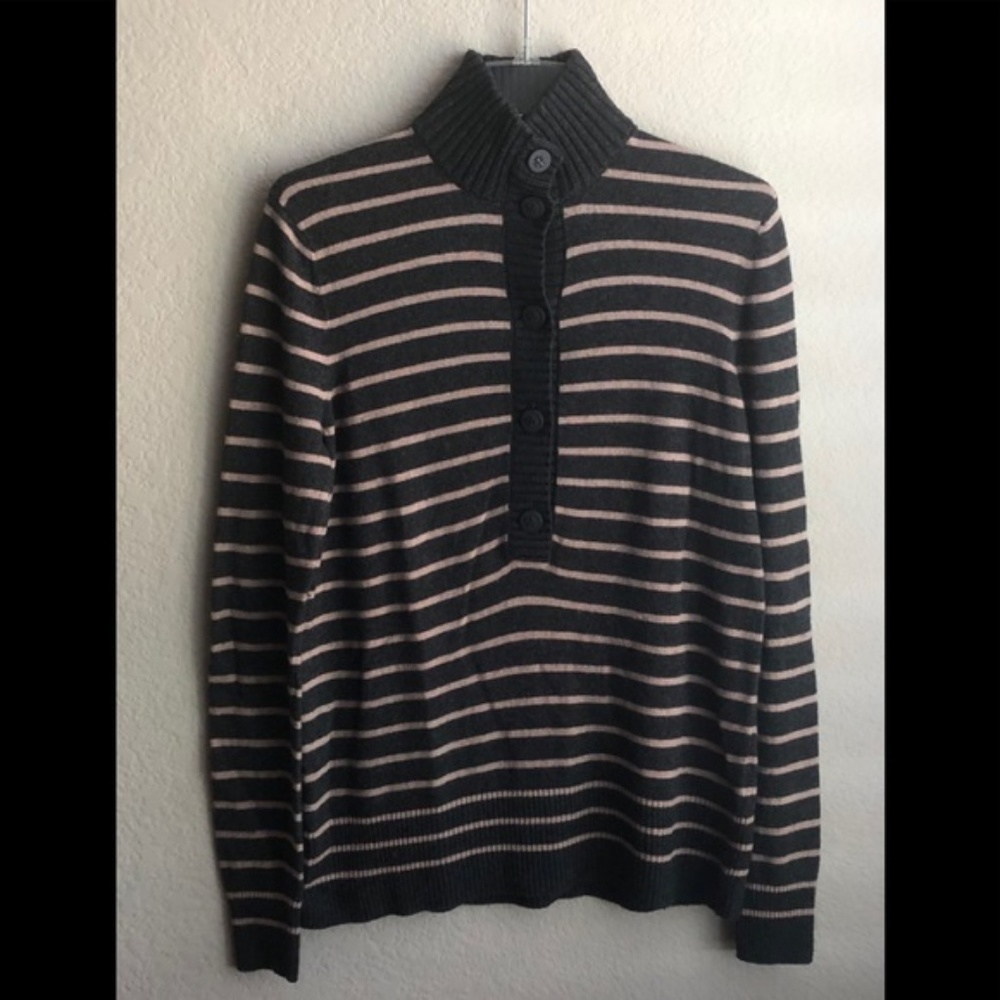 Tory Burch Giselle Sweater Charcoal Pink Stripe - Picture 6 of 7